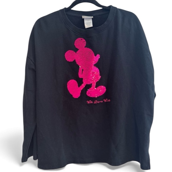 Disney Tops - Disney womens Black Sweatshirt with Pink Sequin Design